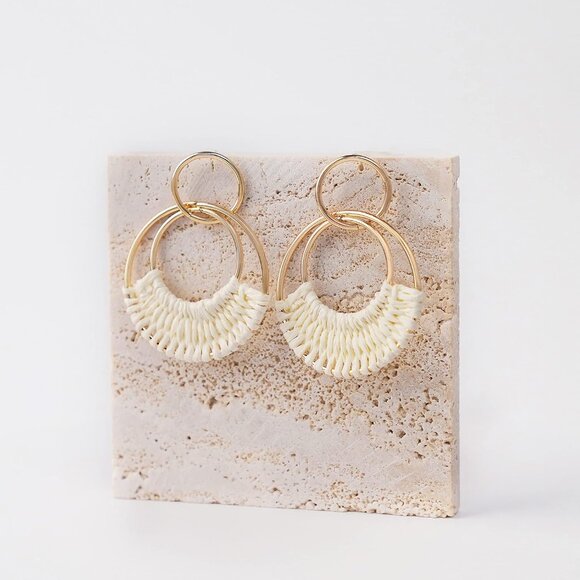 Handmade Raffia Hoop Earrings - Lightweight Boho Summer Beach Jewelry - Picture 4 of 7